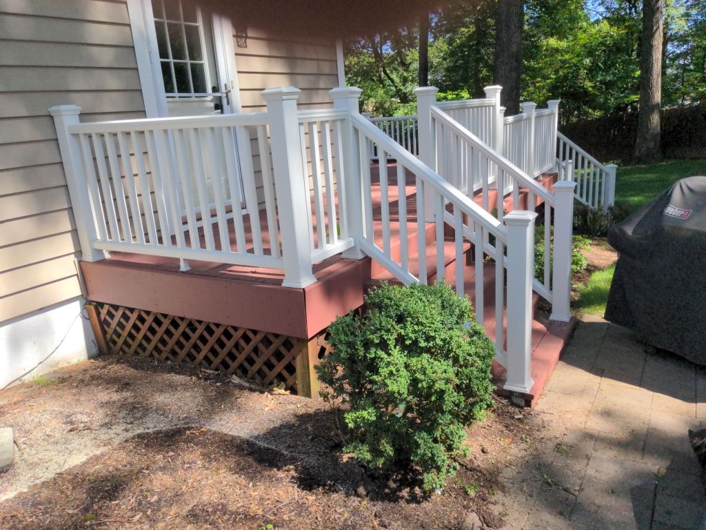 Carpentry - Vinyl Deck railing install, Randolph